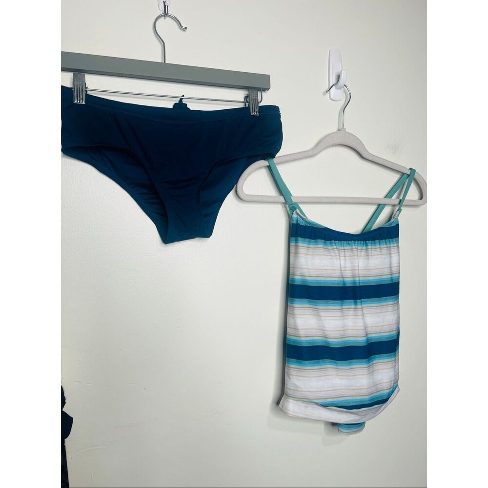 Carve Designs Blue Green Stripe Tankini and Bottoms Sz M